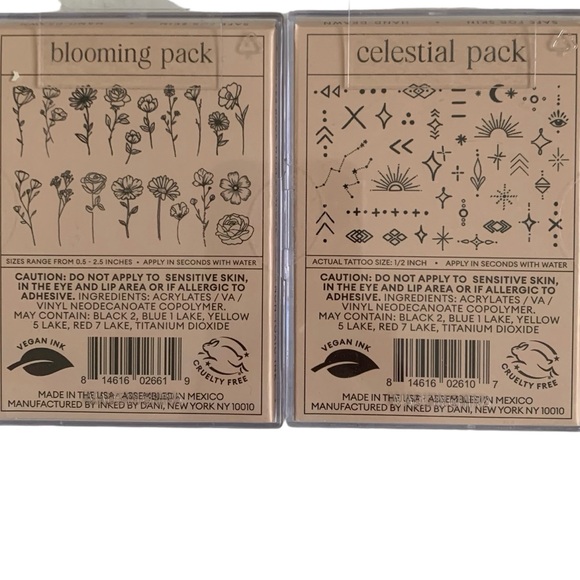 New! Lot 2 INKED By Dani Celestial Pack and Blooming Pack Temporary Tattoo - Picture 2 of 11